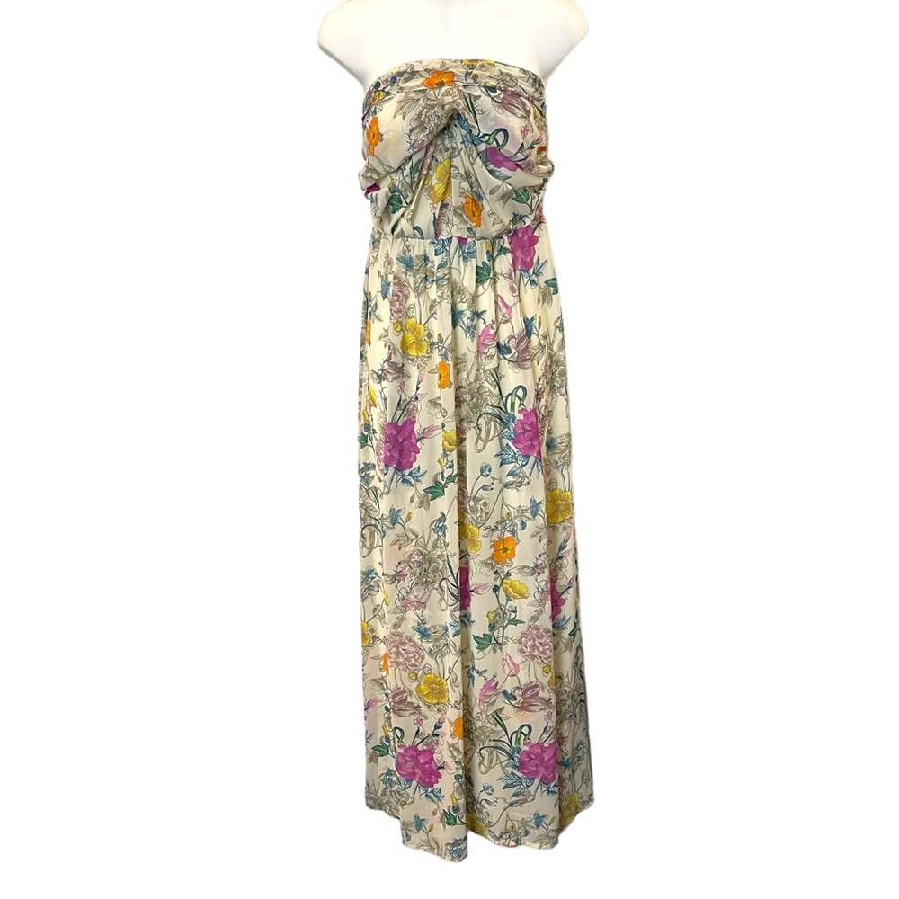 H&M Cream Multicolour Floral Lined Flowy Strapless Halter Boho Maxi Dress (4)